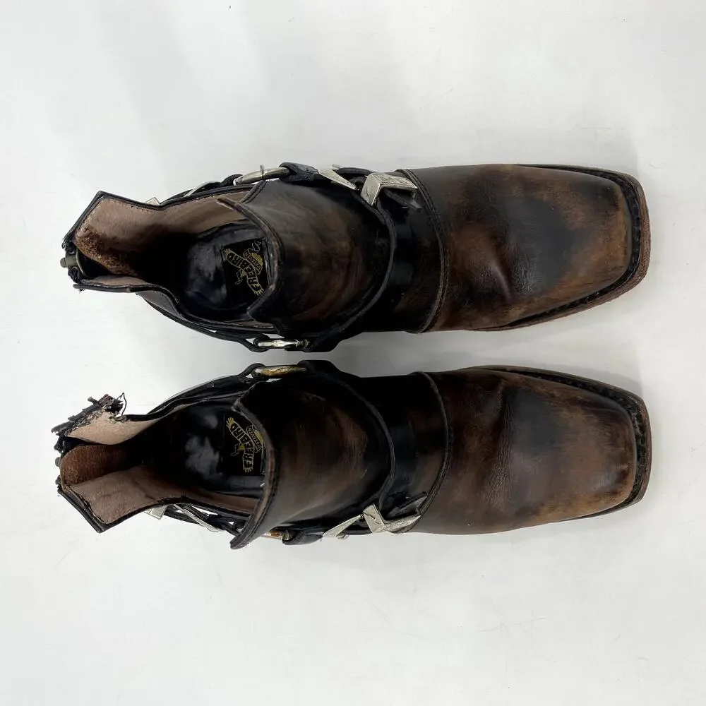 Freebird Truce brown Leather Buckle Distressed Booties